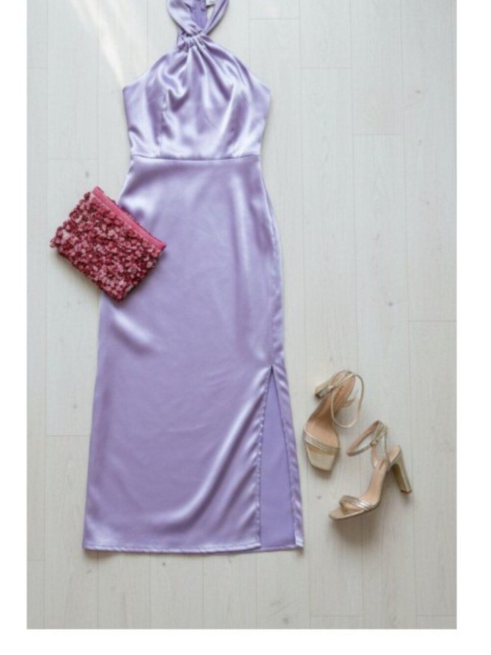 Lulus Perfectly Sleek Light Purple Lavender Satin Halter Midi Dress Small New - Picture 7 of 8